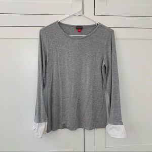 Vince Camuto Gray Long Sleeve /White Sleeve Hem Top Size Small